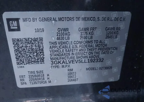 2020 GMC Terrain Awd Slt из США, поврежденный, VIN 3GKALVEV5LL192332